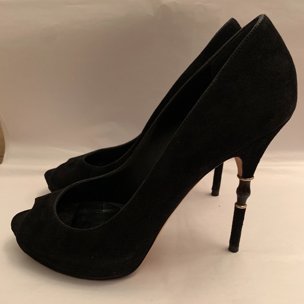 Gucci Black Bamboo Peep Toe Heels
